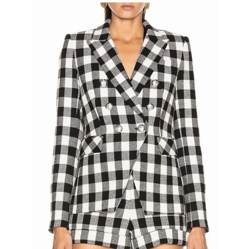 Veronica Beard Gingham Check Plaid Dickey Miller Jacket Blazer Double Breasted 6 - Picture 1 of 8